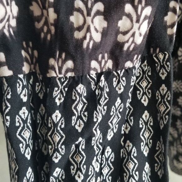 Miami Boho Dress Black White Print Buttoned Bodice Long Sleeve Size Large - Picture 7 of 10